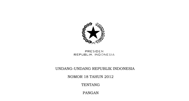 UU Nomor 18 Tahun 2012 Tentang Pangan